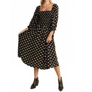 NEW JADE BY JANE ribbon puff sleeve midi dress in black